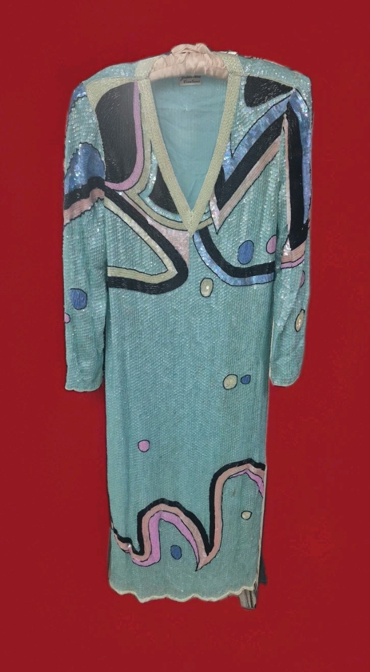 Vintage 70-80s Judith Ann Creations Women’s Embellished Silk WOWZA Dress Size S