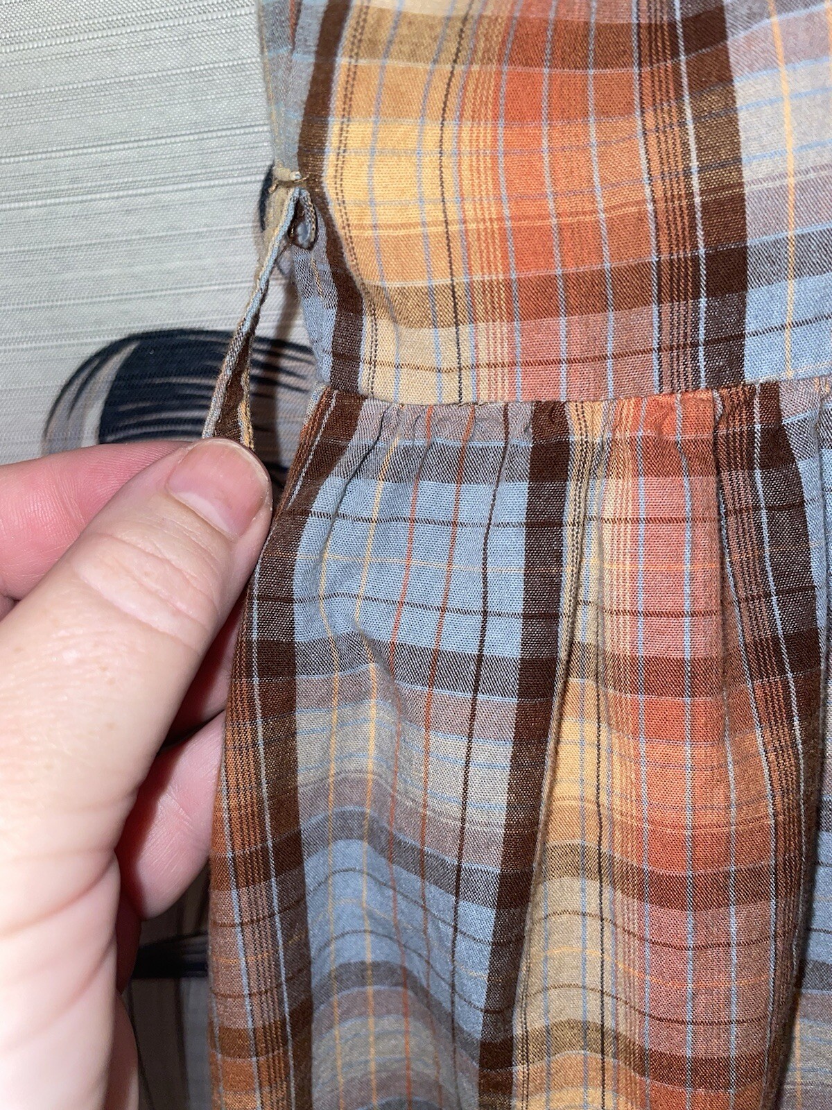 Speed Control NY Vintage Y2K 100%Cotton Plaid Button Up Dress Neutral Blues/Brwn