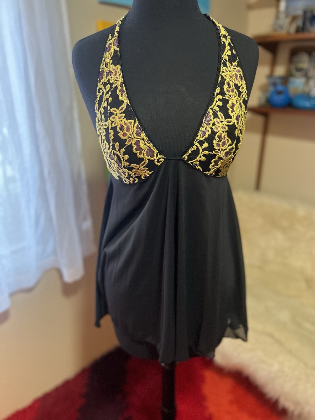 Vtg PAMELA ANDERSON Nightie Lingerie Large Halter Dress