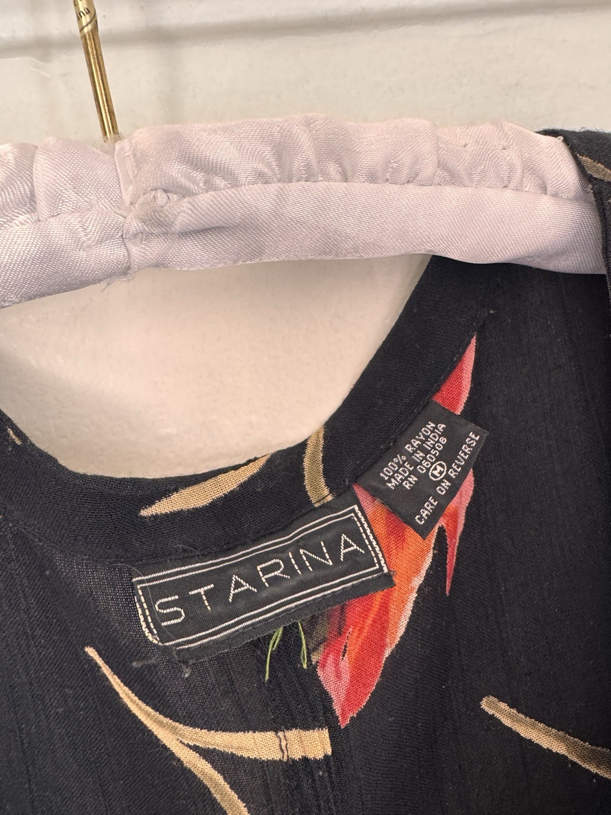 Vintage Women’s 90S Black Floral Mini Dress By Starina Size:M Made In India