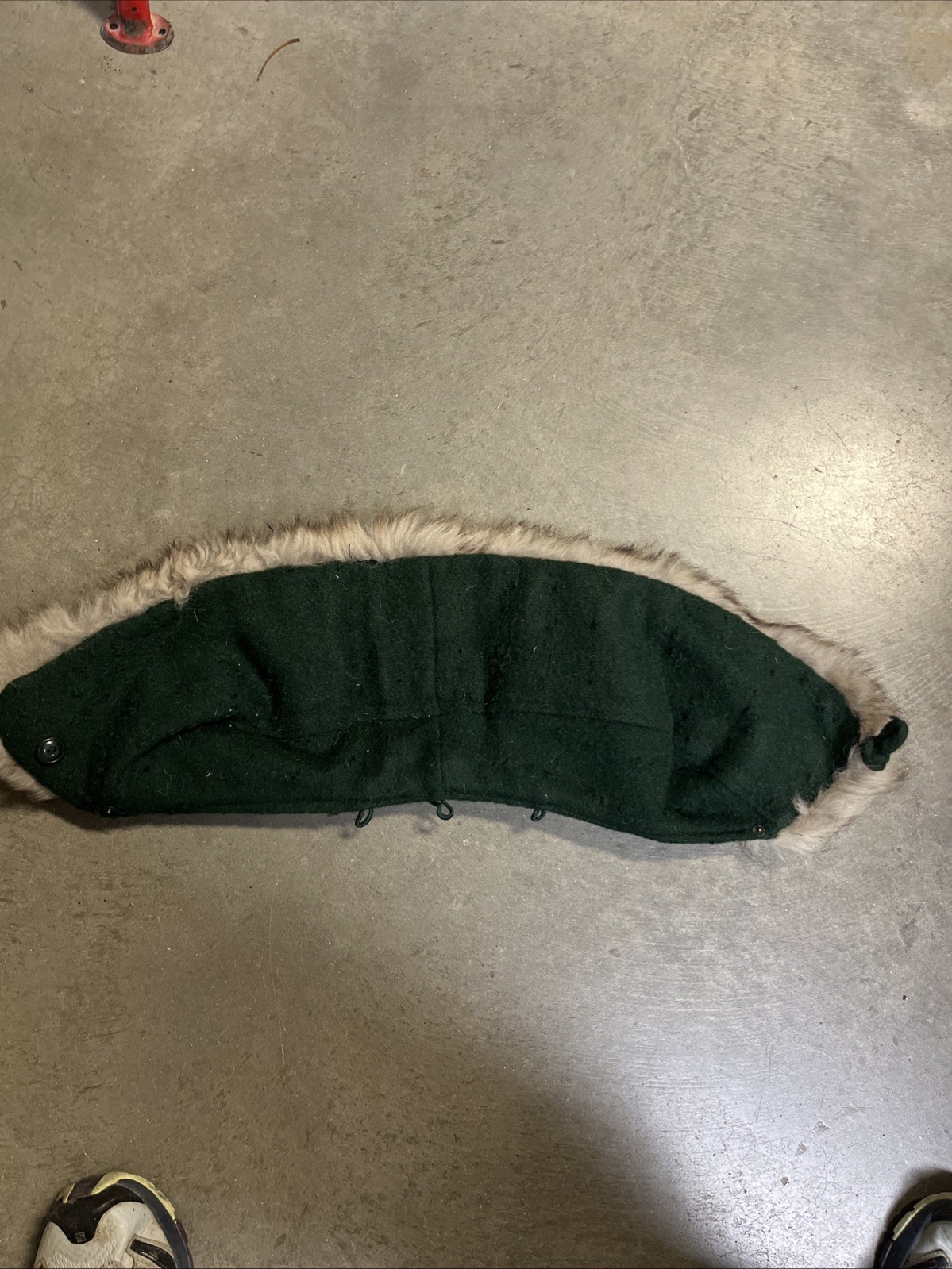 VTG 1940s Hunter Green Wool & Fur Replacement Hood Button Front Loop Attachments