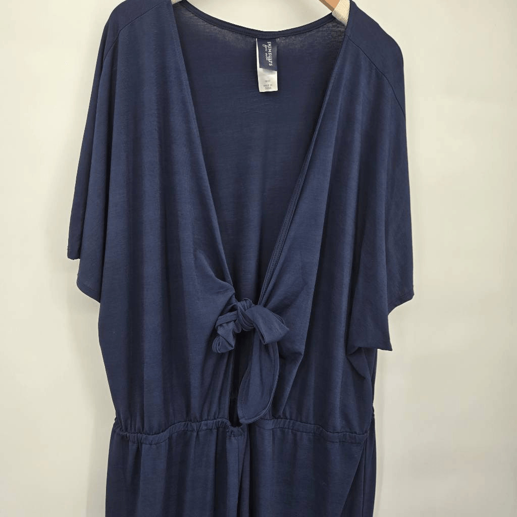 Swimsuits for All Jumpsuit Cover Up Size 18/20 Navy Tie Front
