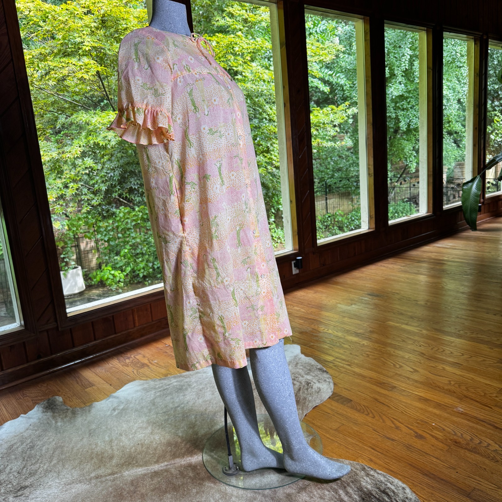 Vintage 60s Lounge Craft House Coat Dress Robe Novelty Print ILGWU Size Medium