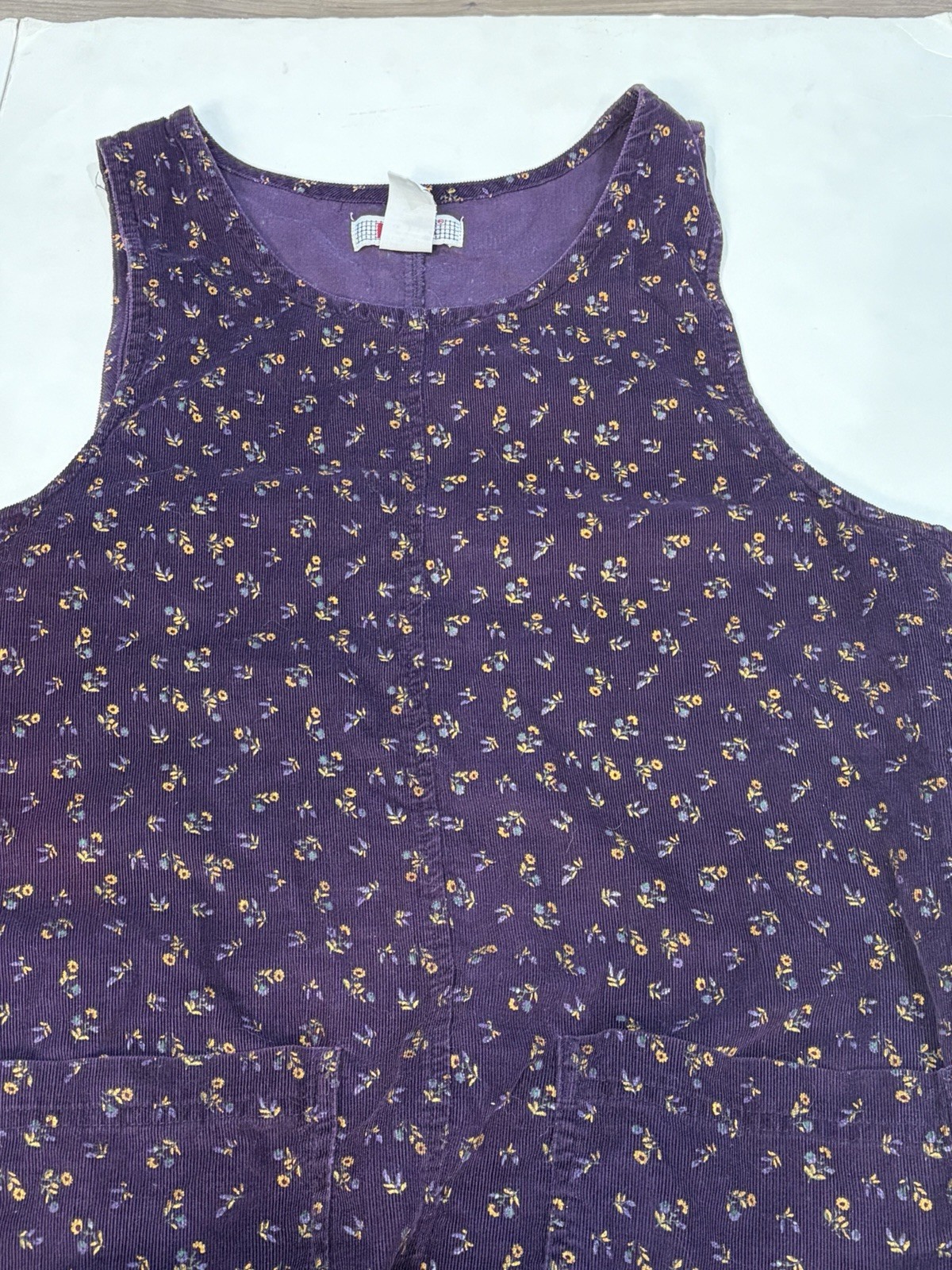 Vintage FADS Purple Floral Sleeveless Corduroy Romper Dress Pockets Women SZ 4P