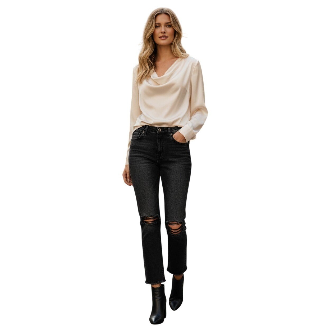 L’AGENCE Audrina High Rise Skinny Jeans VTG Black Worn Destruct 28×26 NWOT $265