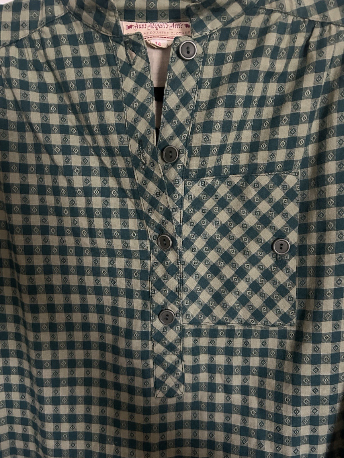 Aunt Abigail’s Attic Vintage Cottage Core Homesteader Dress Green Gingham Sz 14