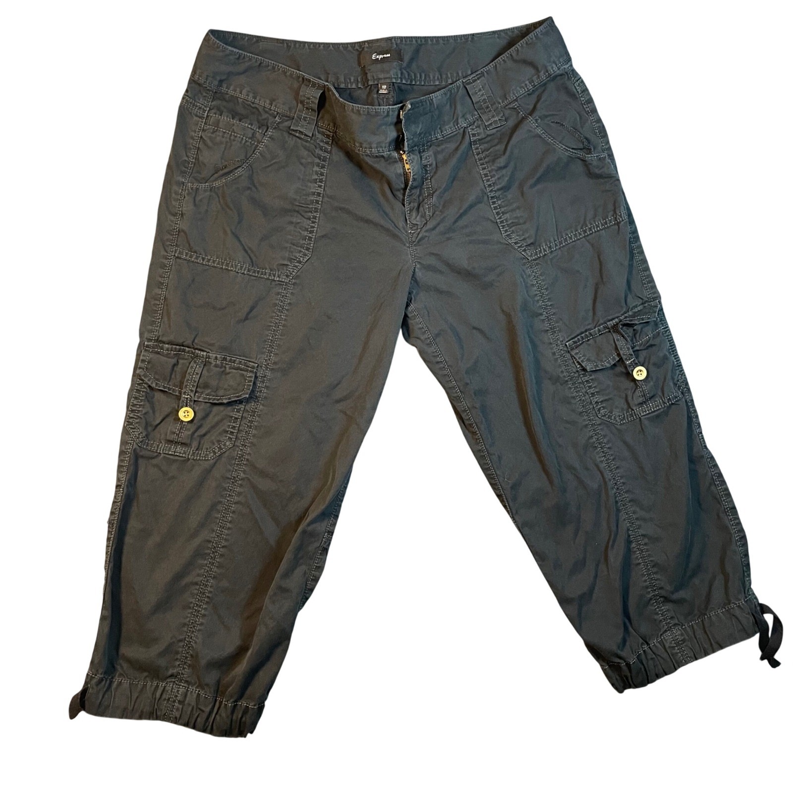 Express Vintage Capri Cargo Pants Size 12 Low Rise Charcoal Cotton Y2K Grunge