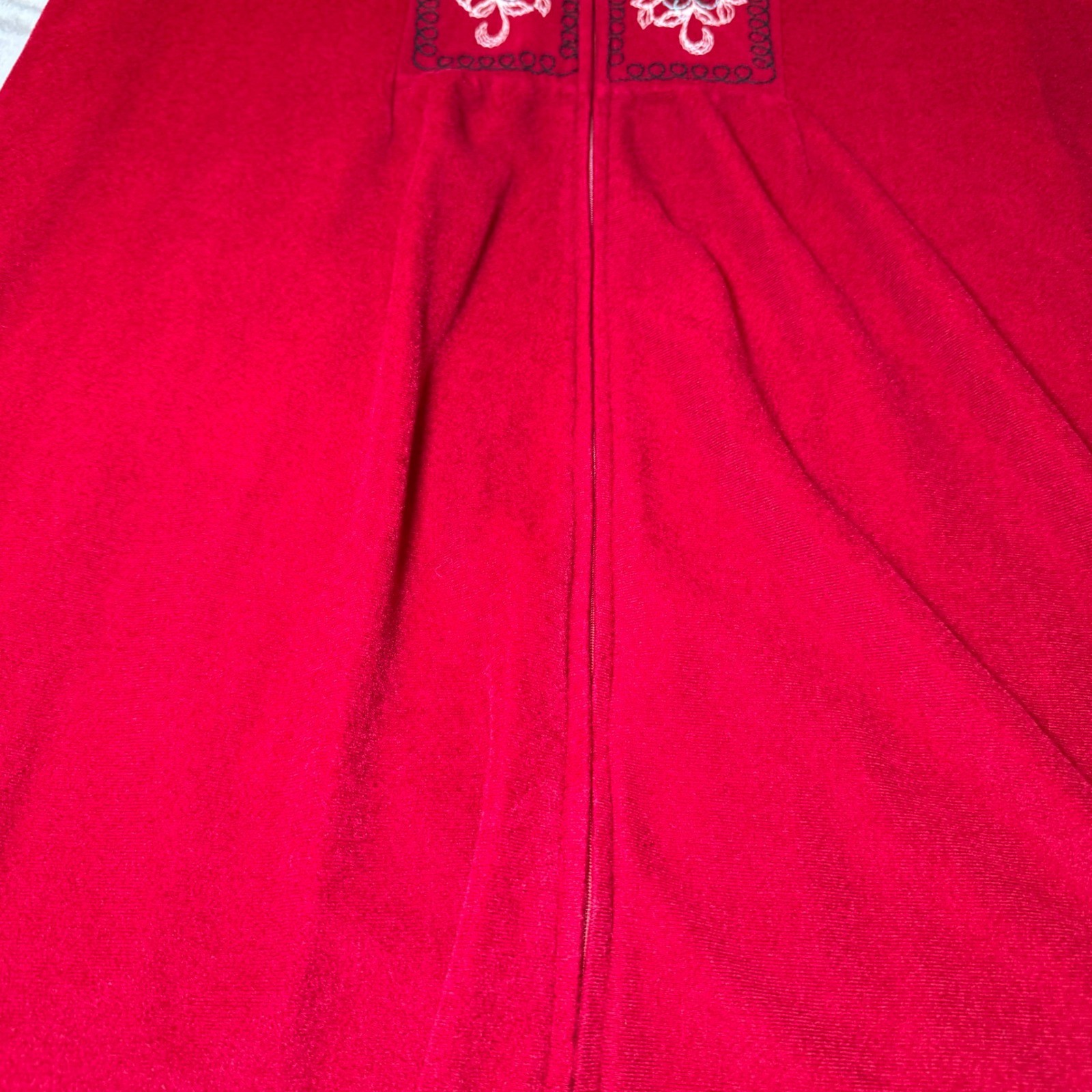 Vintage Sears At Home Wear Womens Size Medium Red Embroidered Robe House Dress