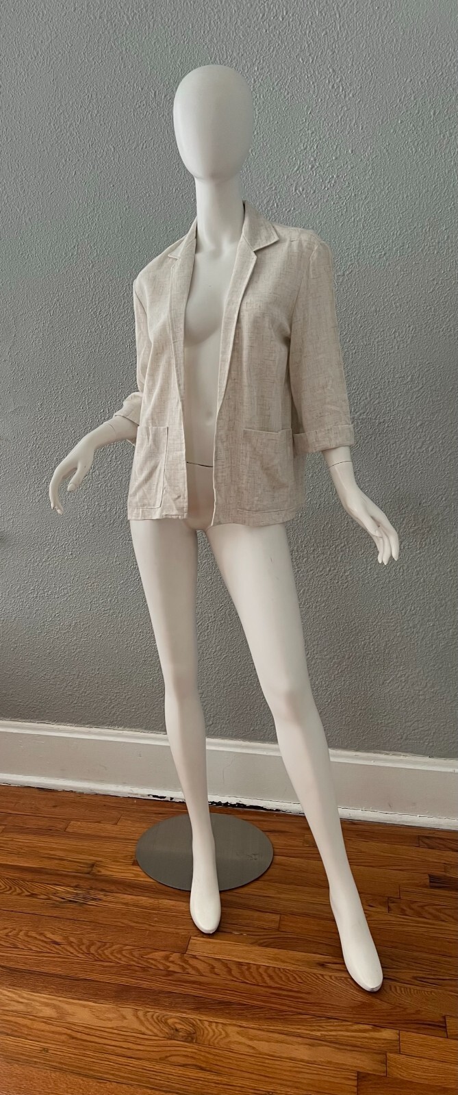Vintage 70s Light Beige Oversized Thin Casual 3/4 Sleeve Open Blazer Jacket S
