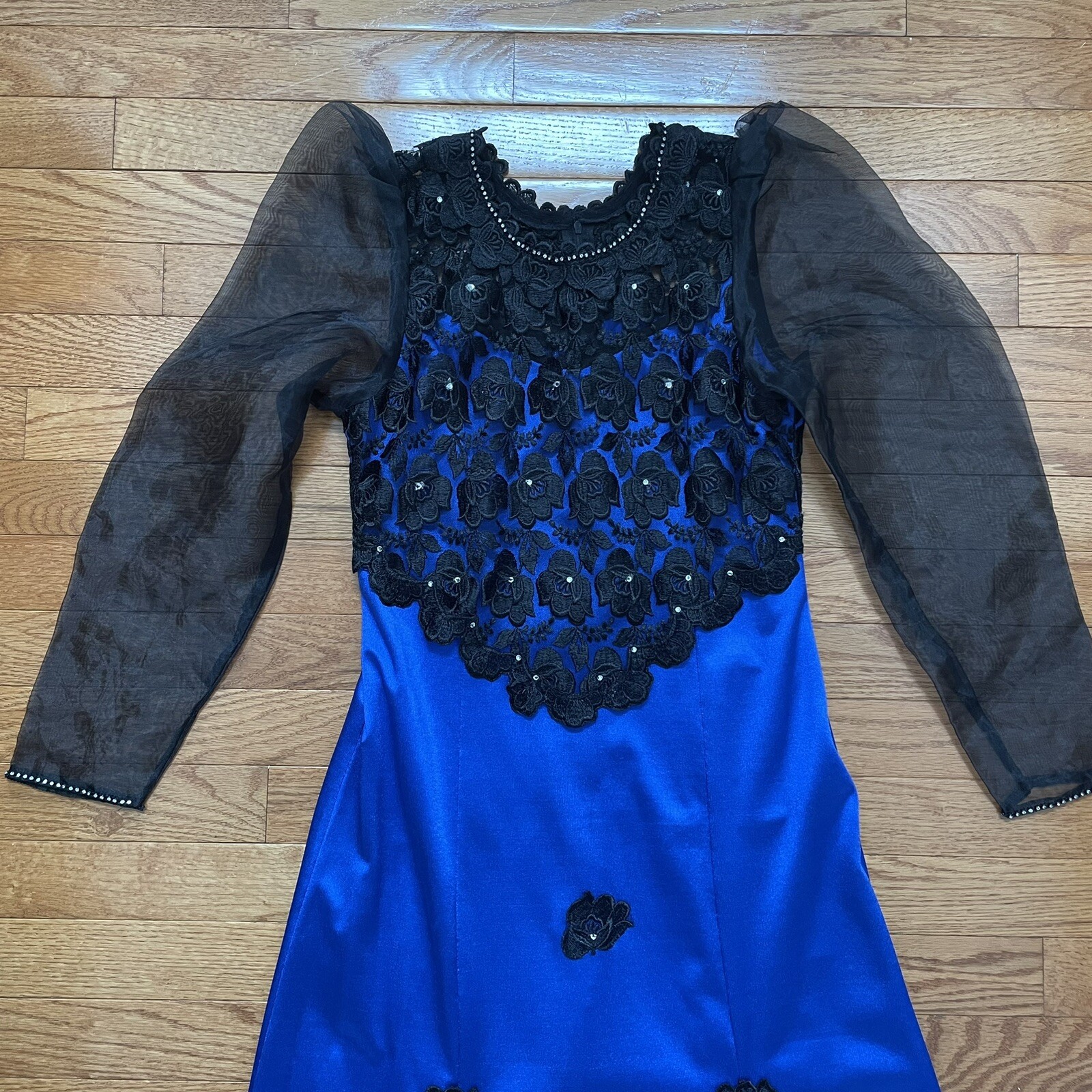 Vintage Cottagecore Prairie Electric Blue Formal Dress Puffy Sleeves XS Petite