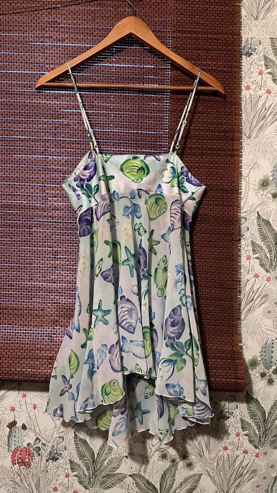 VTG Victoria’s Secret Chemise Women’s S Blue Green Marine Fish Sleep Nightgown