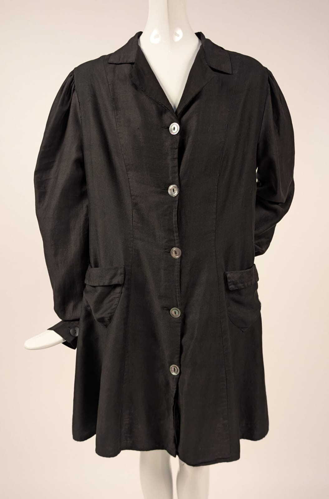 EDWARDIAN BLACK POLISHED COTTON JACKET W 5 BUTTON FRONT