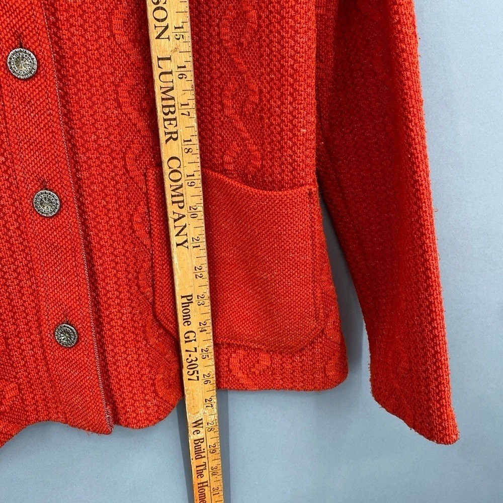 Vintage 60s Cable Knit Orange Cardigan Womens Medium Large Button Regent Street