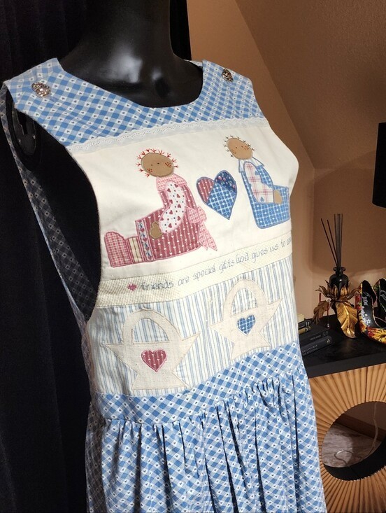 Vintage Prairie Patchwork Gingham Maxi Dress Folk Art Cottagecore Small