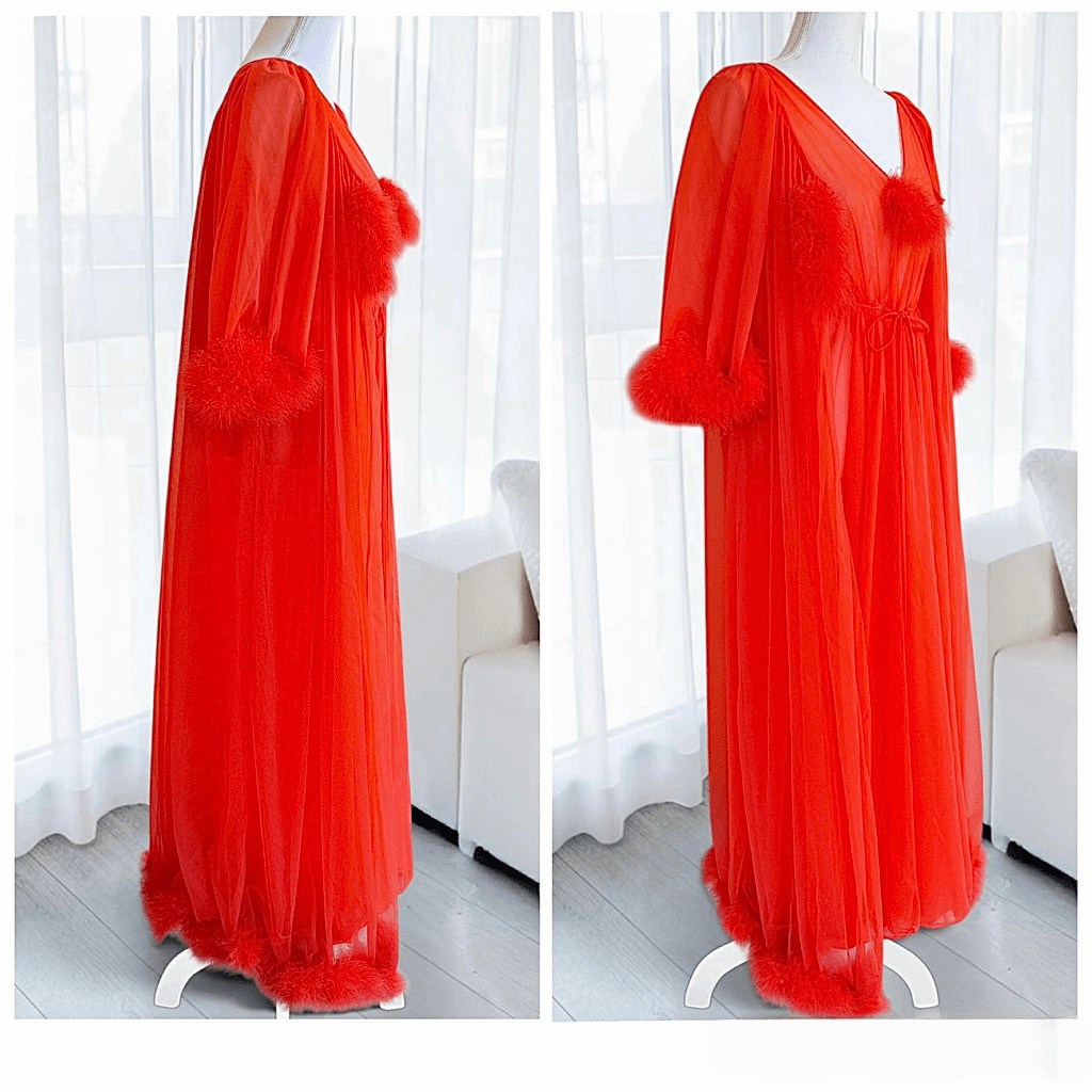 Jenelle of California Rare Vintage 60’s Crimson Feather Penoir Set Sz L
