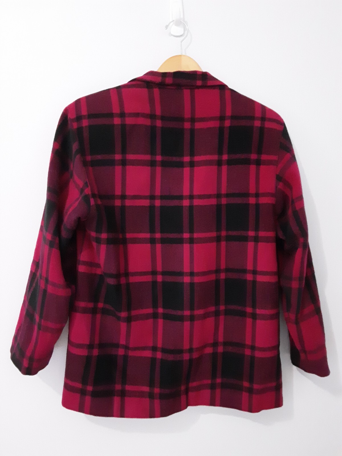 Vintage Adolfo Size S Oversized Blazer Jacket Pink Black Plaid Wool Blend