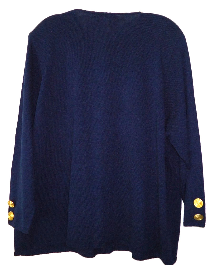 Vtg-80s Danielle by Laura Navy Blue Ladies Acrylic Nylon Cardigan Jacket-3X