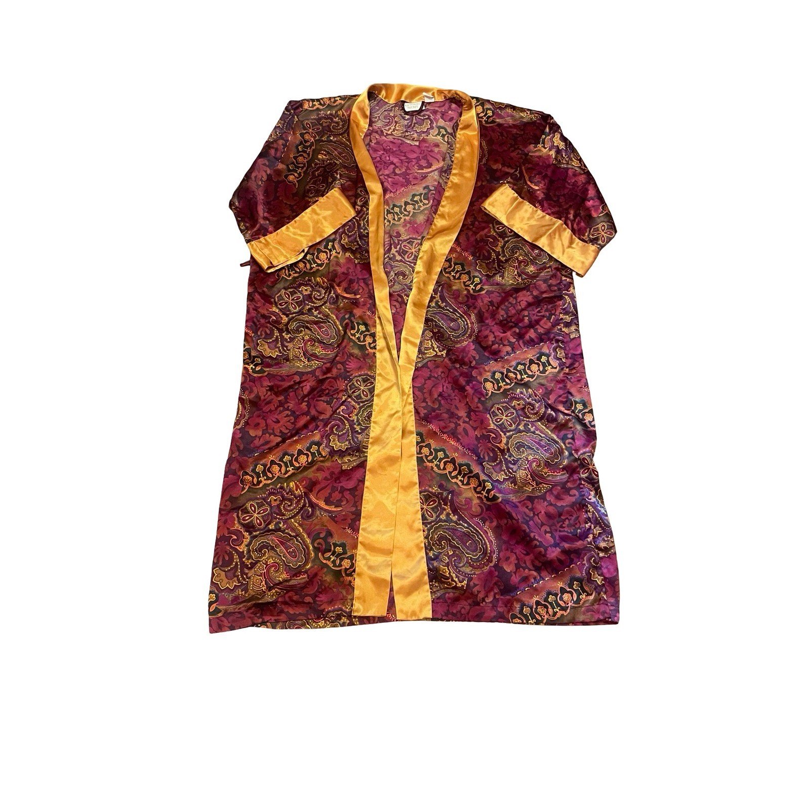 Vintage Victorias Secret Gold Label Paisley Satin Robe Burgundy Gold M L sexy