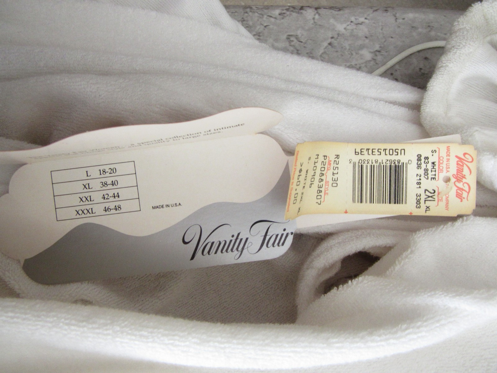 Vintage 80s Vanity Fair NOS NEW White Cotton Terry Lounging Robe 2XL XXL