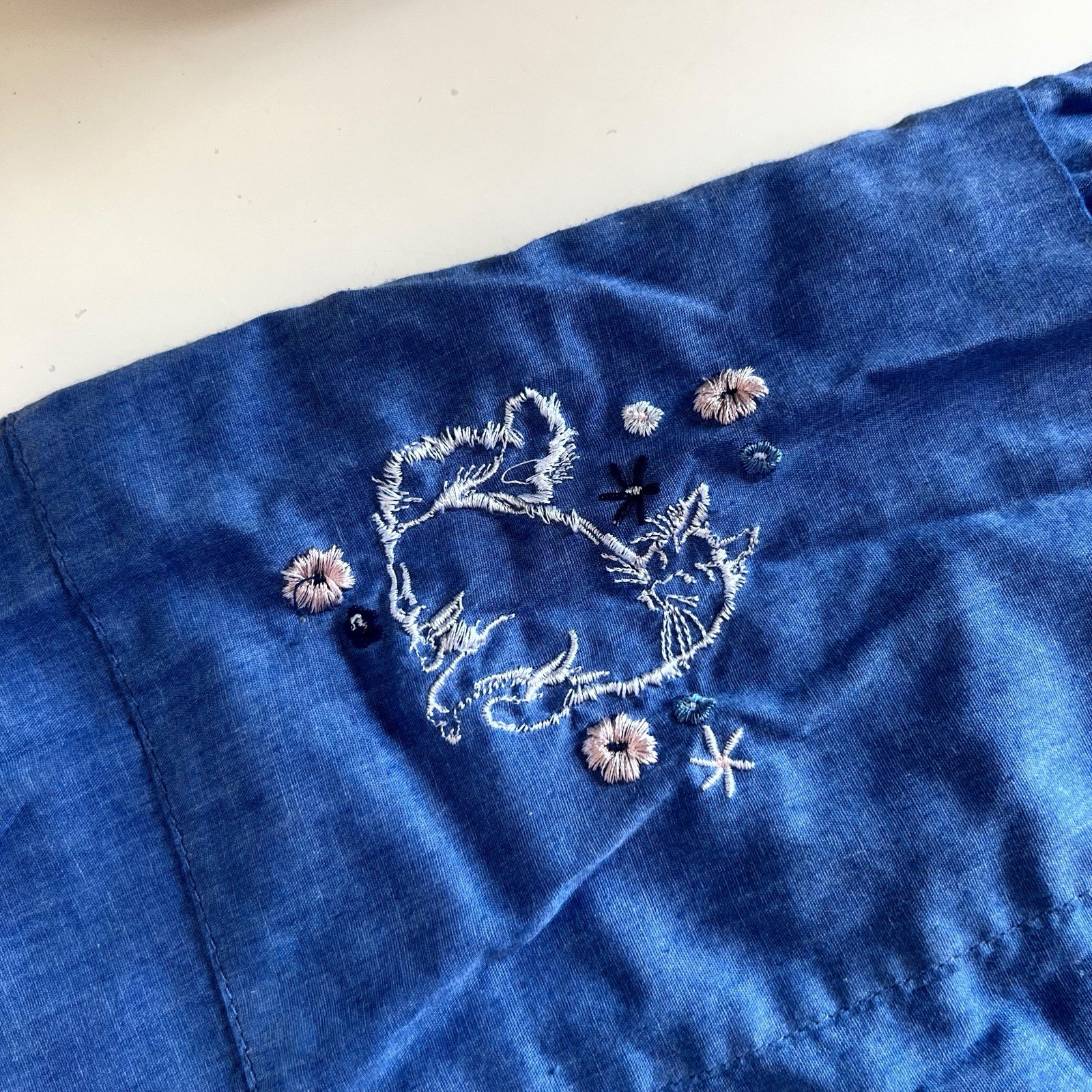 Vintage Go Softly Blue Cat Embroidered Patio Dress | Medium