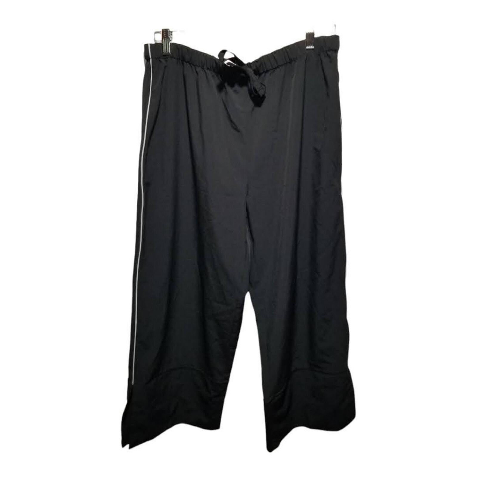 Reebok Pants Womens XL Capri Wide Leg Black Athletic Side Pinstripe RBKP113516