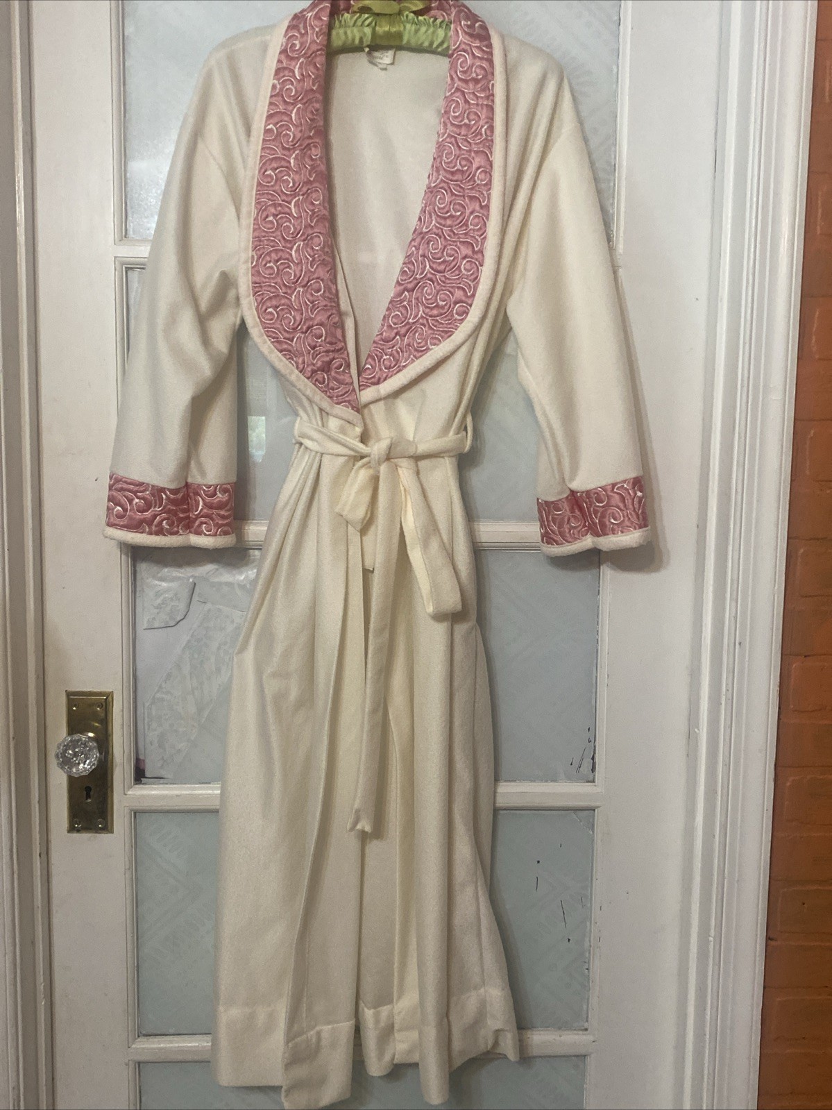 Vintage Sears Carriage Court Bathrobe Long Cream Quilted Pink Satin