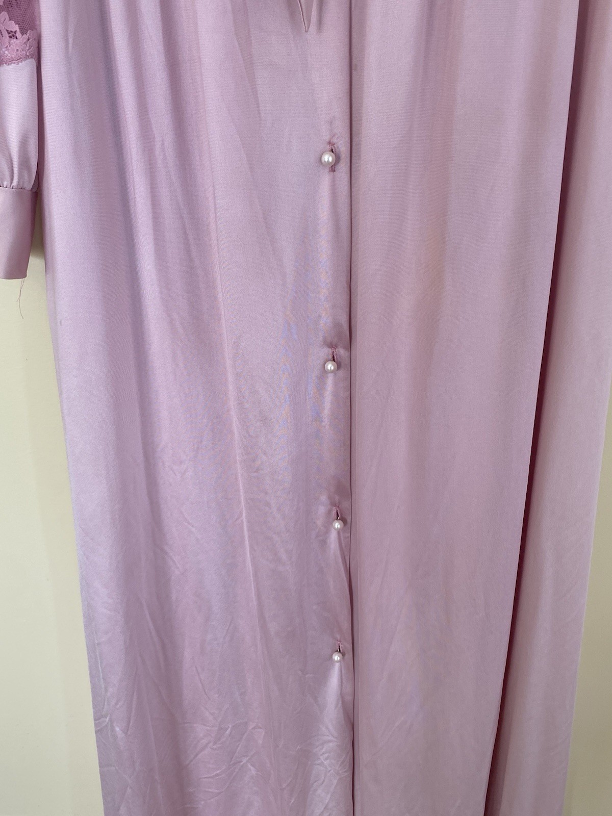 VTG Lily Of France Pink Nylon Robe Lace Accordion Pleating Necktie Large
