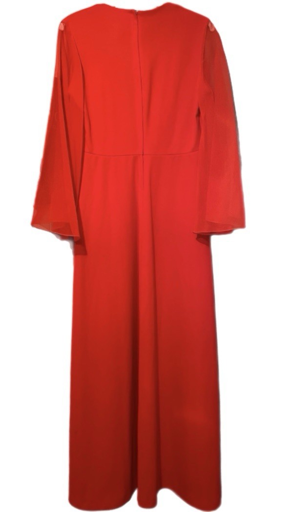 Vintage Sears Fashions Maxi Dress Evening Gown Women’s 18 Red Sheer Bell Sleeves