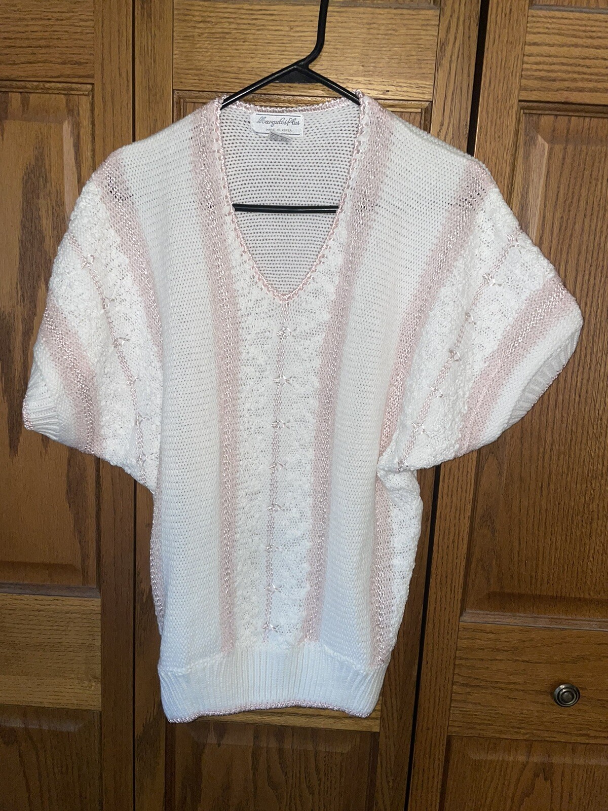 Vintage Women’s Margules Plus 18/38 Acrylic Rayon Sweater Pastel Pink Soft White