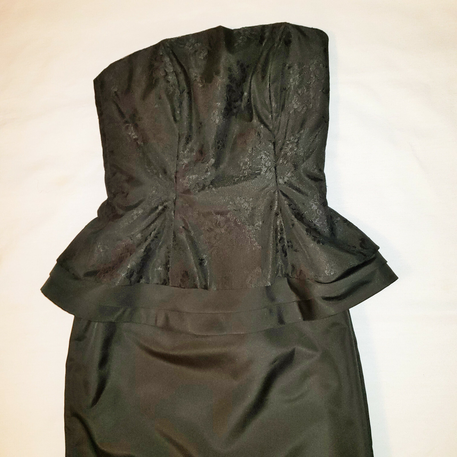 Vintage Louisa Nevins Strapless Cocktail Black Dress Ruffled Hip Free Ship SZ 4