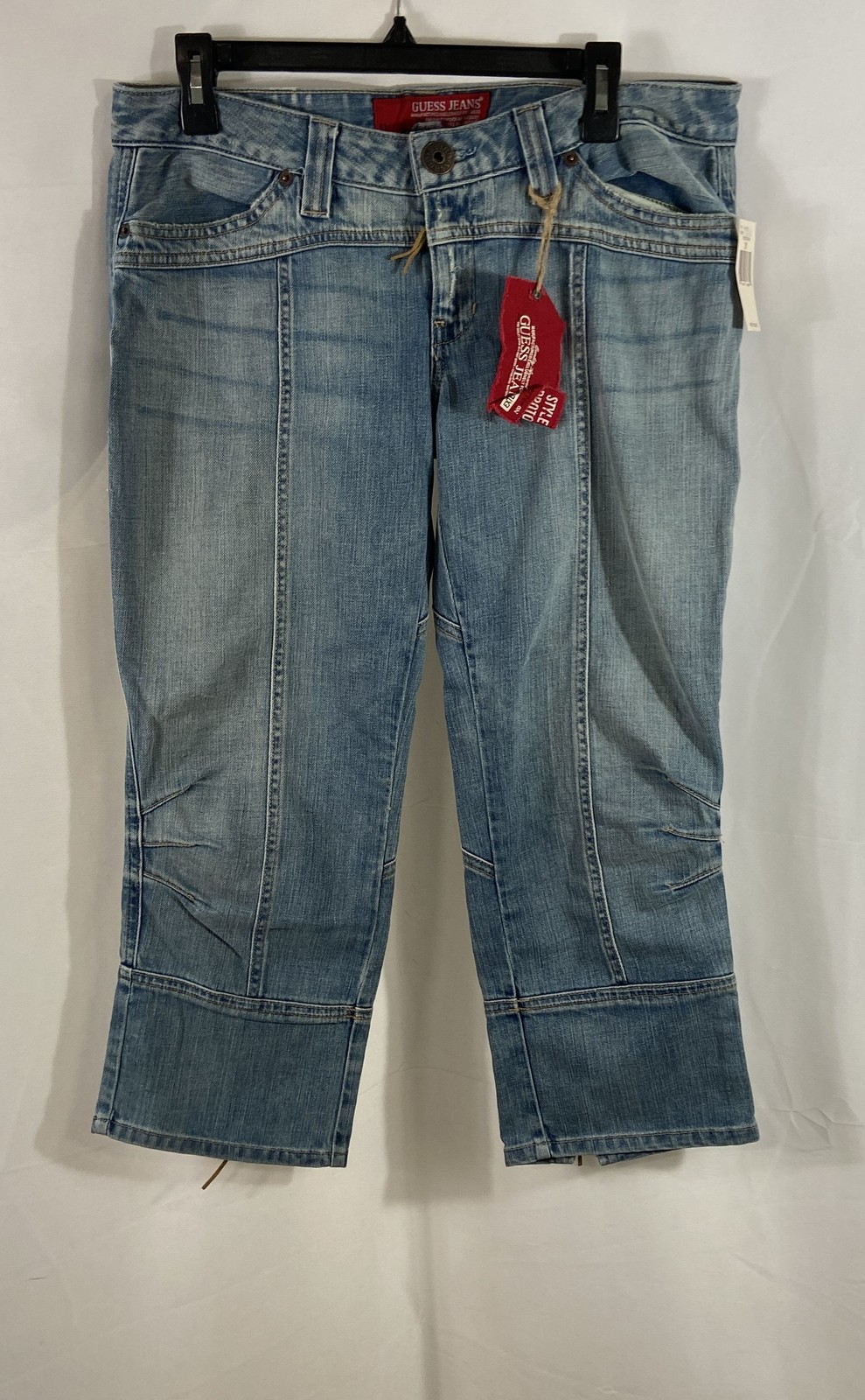 Vintage Y2K Guess Women’s Blue Denim Cropped Capri Jeans Wide Hem Sz 31 NWT