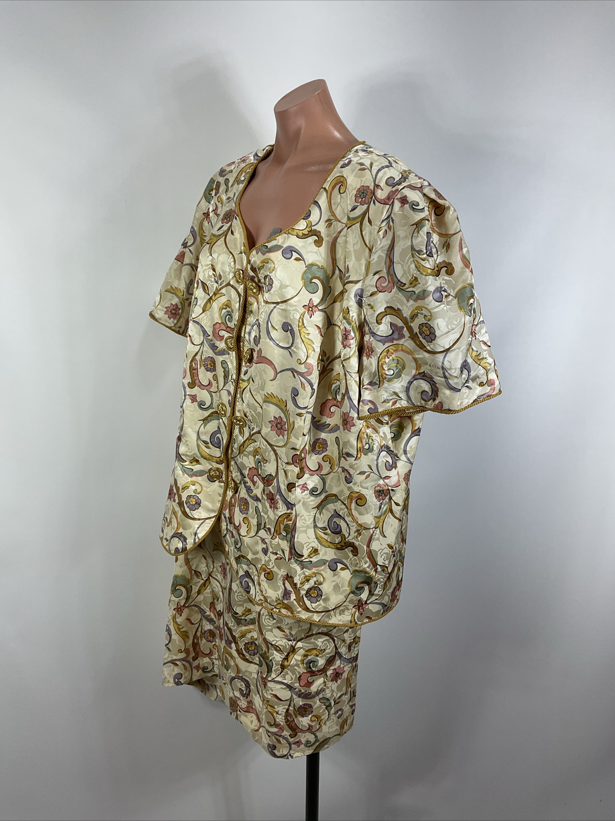VTG Adrianna Papell Champagne Paisley Silk Formal Evening Skirt Suit PLUS 24W
