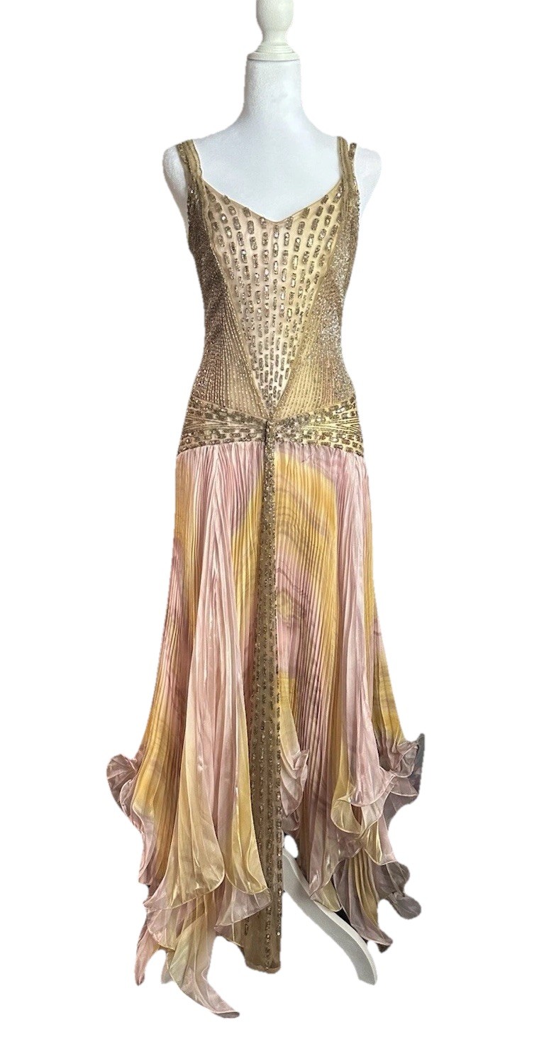 Vintage 70s Mike Benet Beaded Couture Look Fairycore Handkerchief Hem Gown