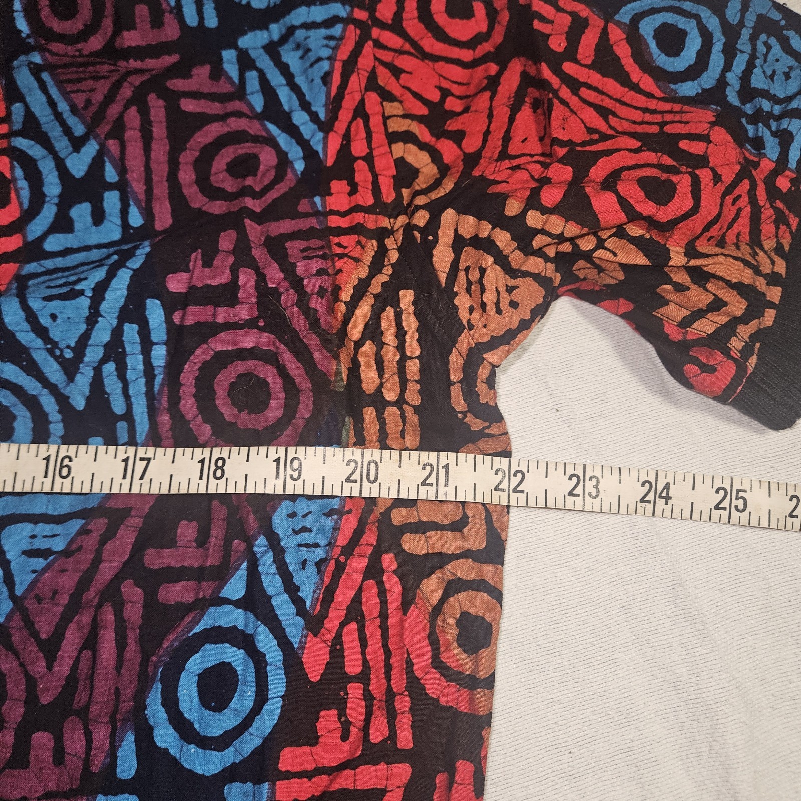 Vintage 80s 90s Geometric Blouse Polo New Wave Punk Medium Red Orange Blue Black