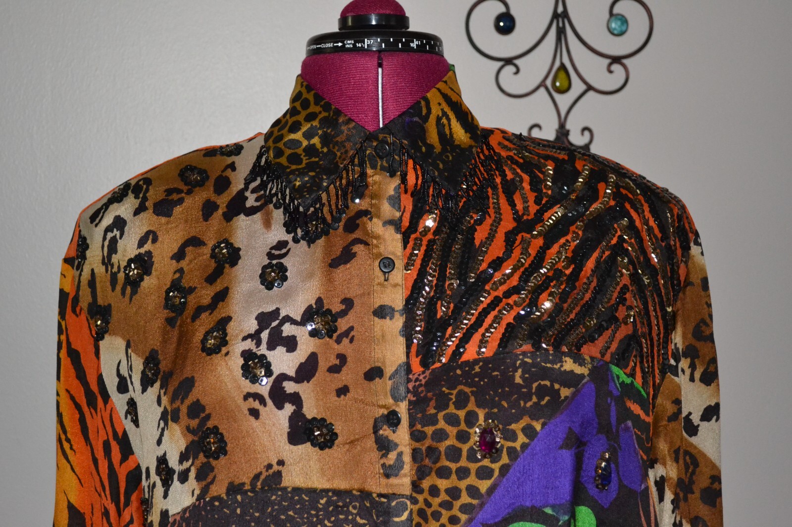 Judith Ann Rare Vintage Silk Button Down NWT – Sequin Embellished Hi-Lo Blouse M