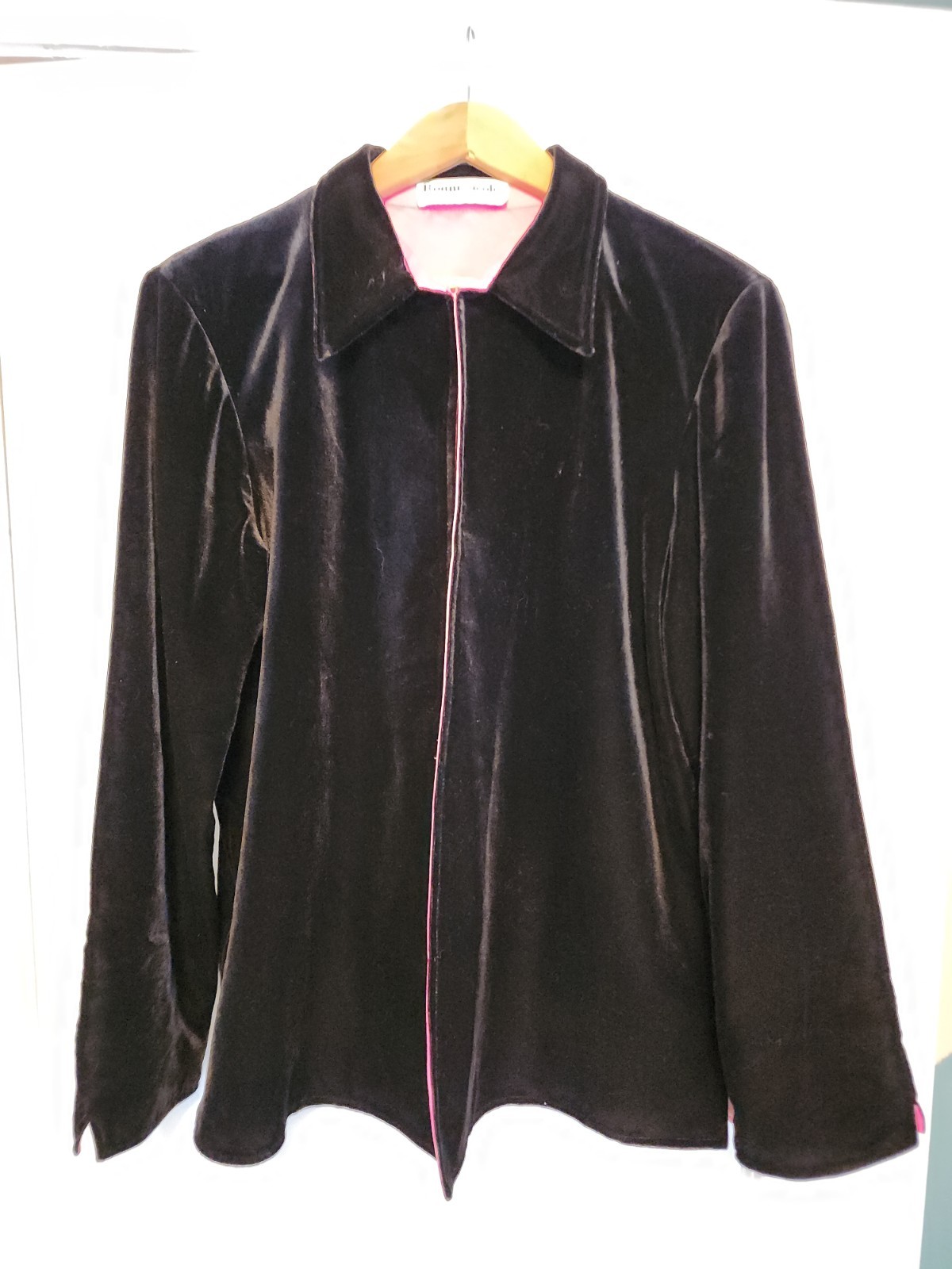 VINTAGE Ronnie Nicole Black VELVET Hot Pink Lining Blazer XL Bold Luxury Chic