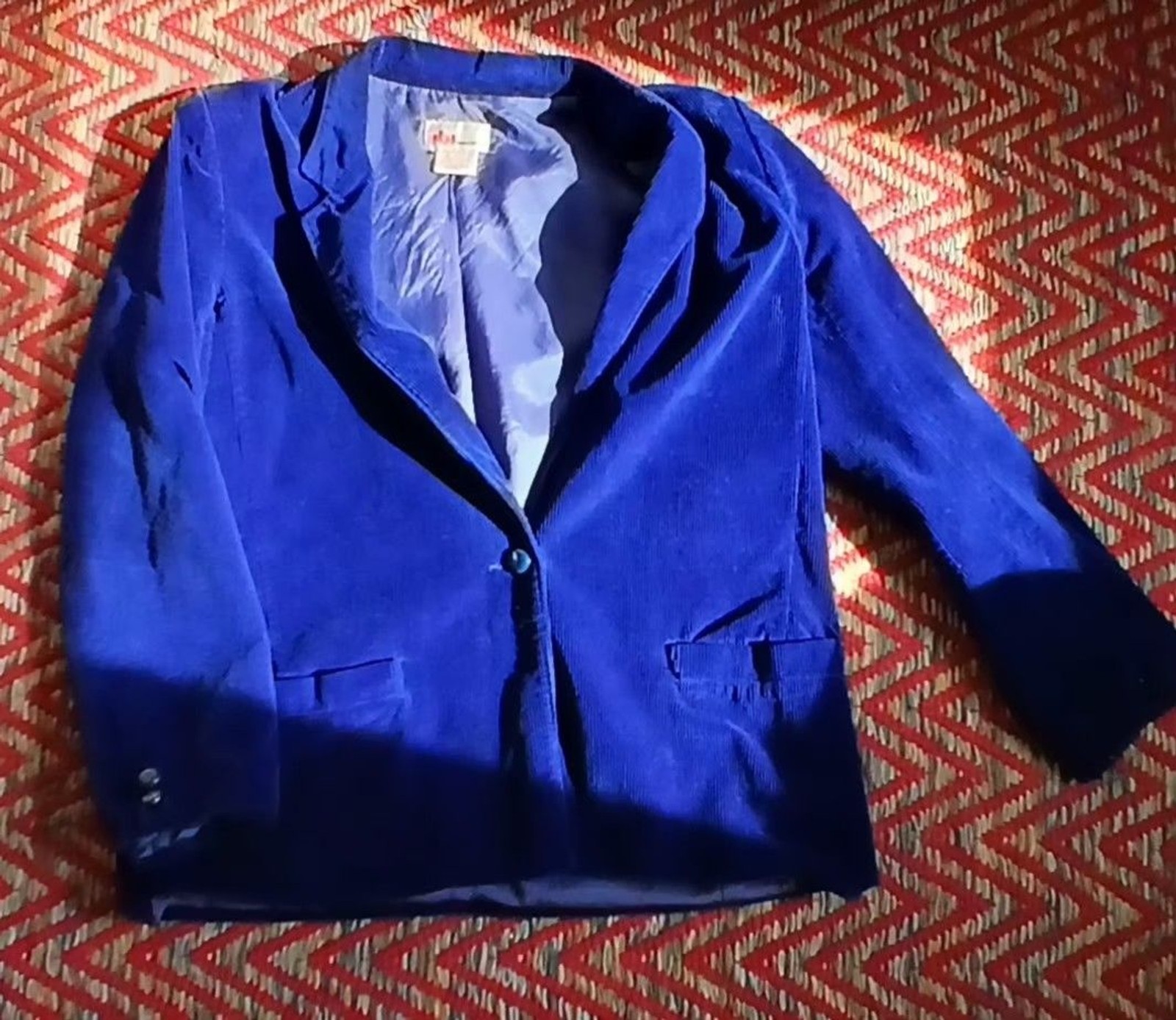 Vtg 70s Indigo Blue Corduroy Blazer Sz 10 100% Cotton JBJ Sportswear Rocker Chic