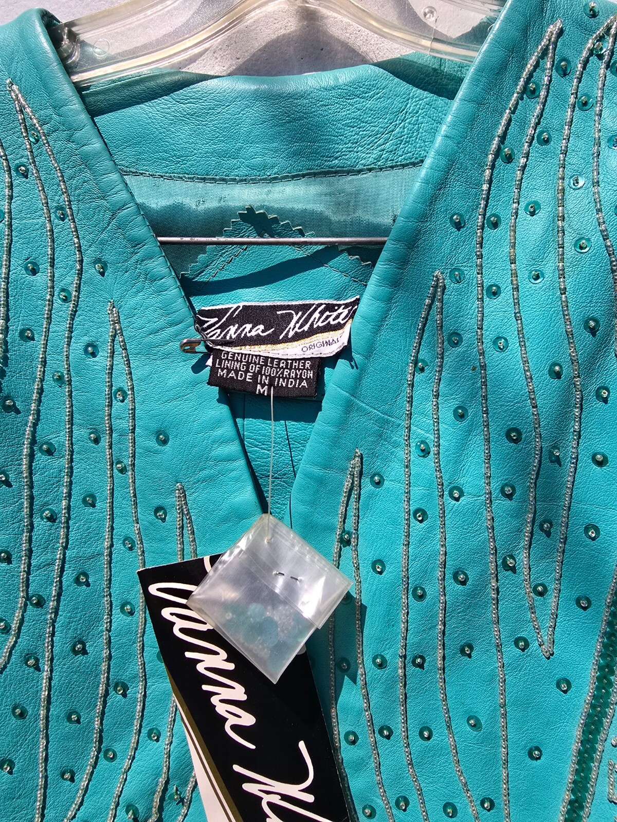 Vanna White Original Beaded Turquoise Leather 1980’s vintage Suit New W/Tags
