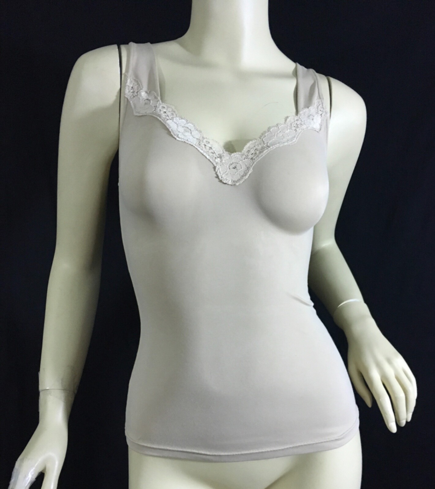 Camisole, beige with lace trim and light support, 34- 36C, (#8694)
