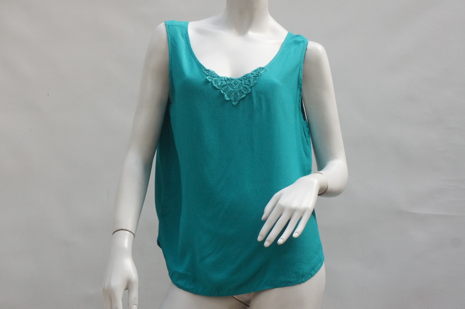 Vintage 80s Lace Trim Teal Tank Top By Impressions Of California Boho