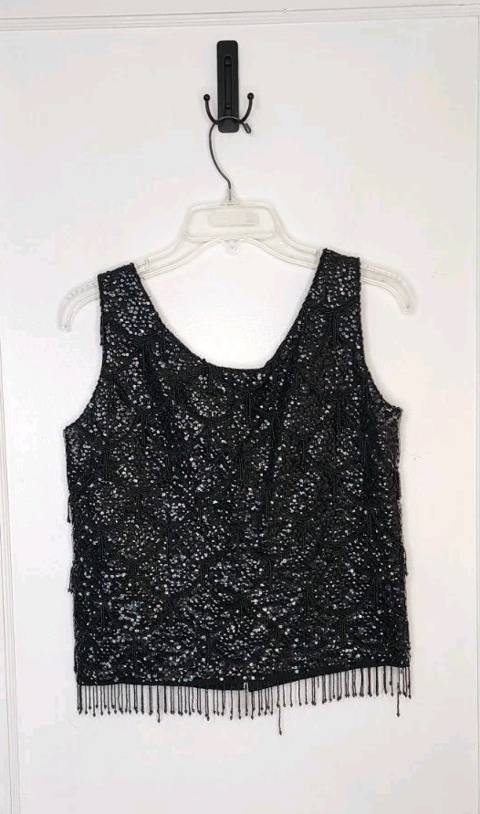 Imperial Imports 50s Hong Kong British Crown VTG Women’s S Wool Sequin Bead Top