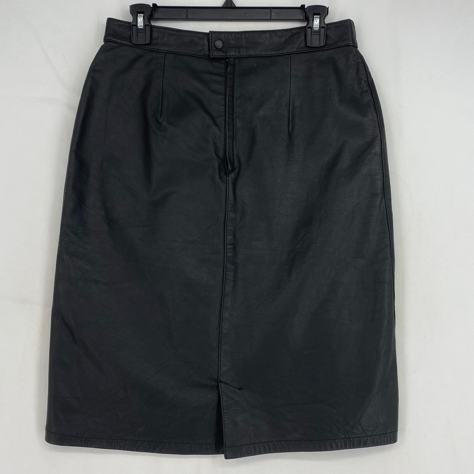Pelle Vintage Size 13 14 Fits Like 6 Black Leather Skirt Below Knee Back Zipper