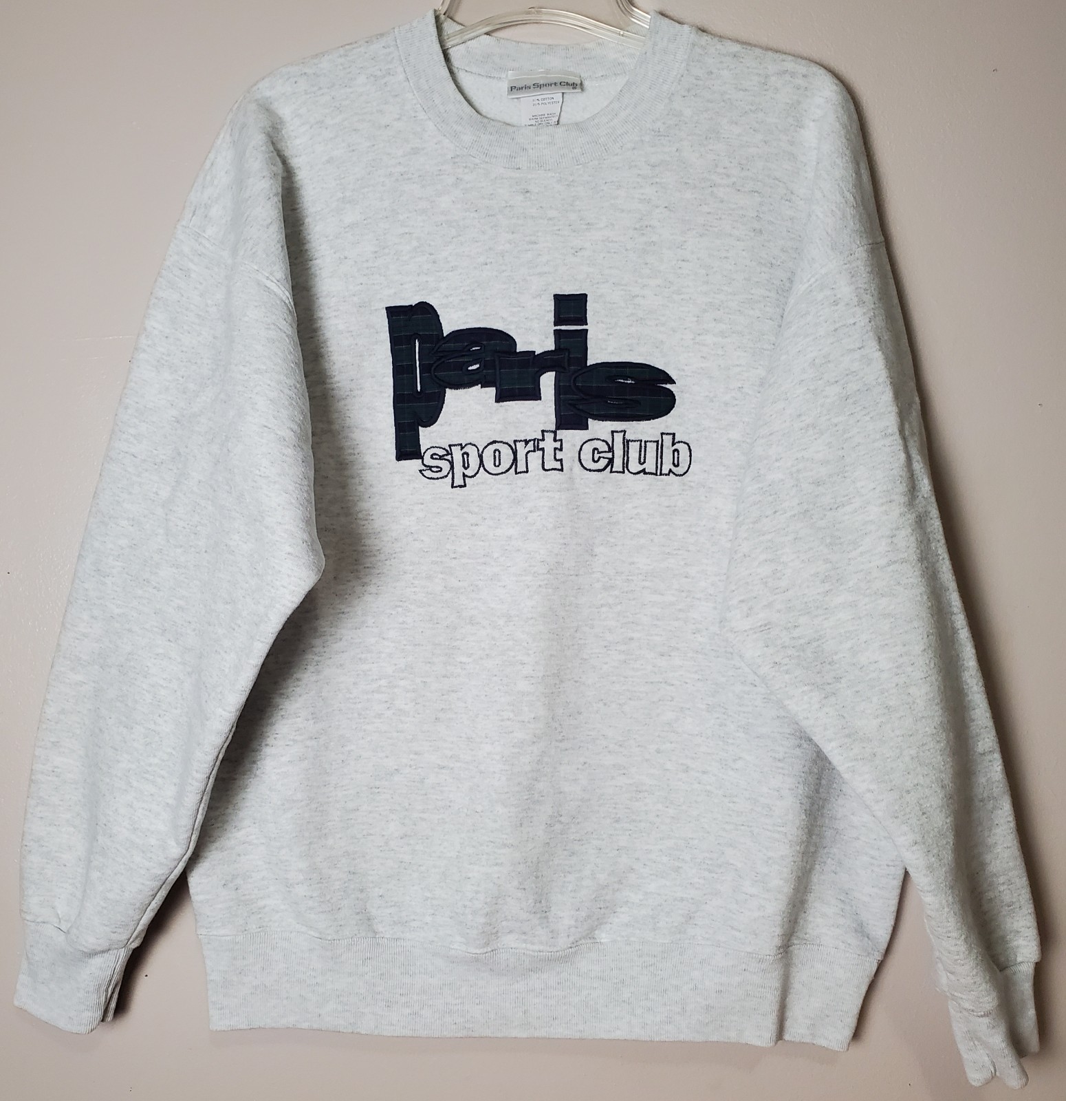 Vintage Paris Sport Club Crewneck Sweatshirt 90’s Y2K Embroidered Plaid Letters