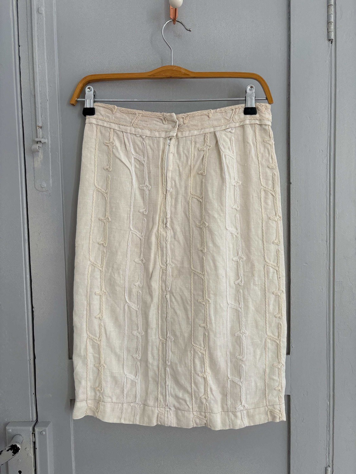 Vintage HANDMADE white textured pencil skirt, High Waisted Midi Skirt,