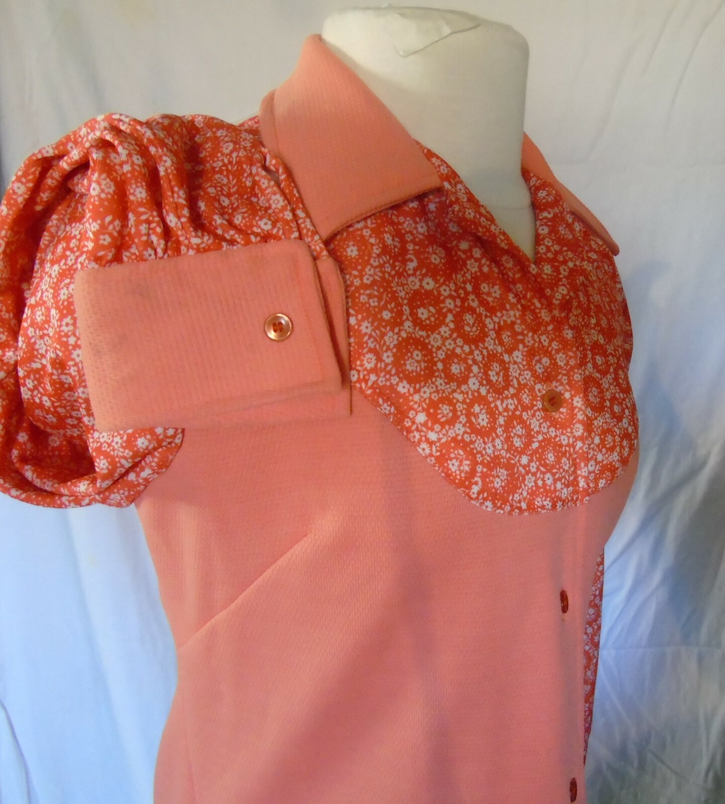 Vtg Polyester Orange Top Shirt Blouse Hand Made Western Look Size Sm Med #4