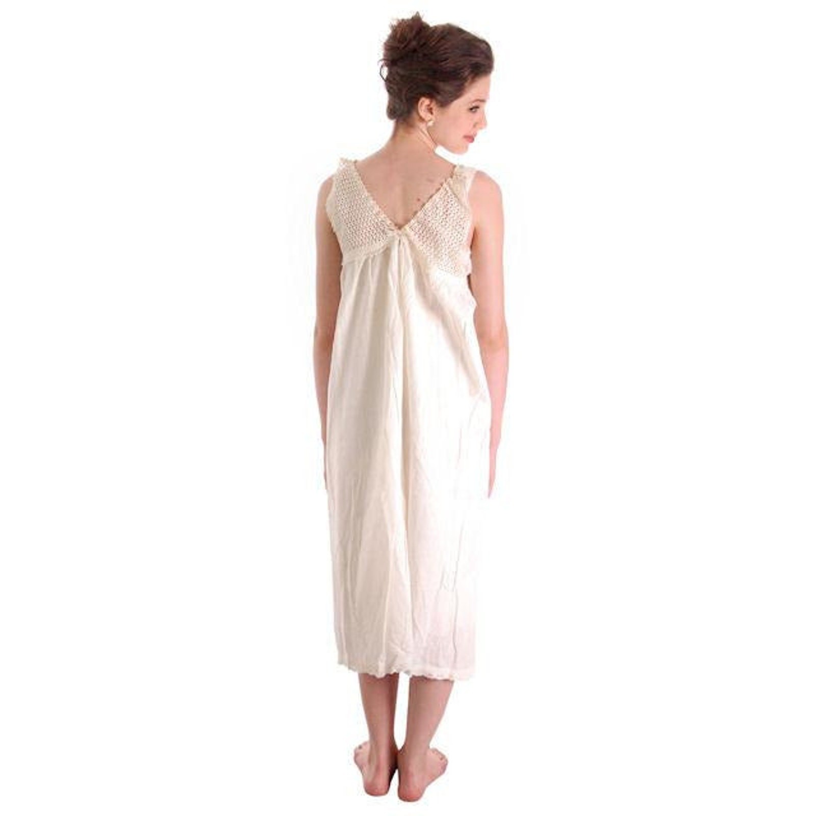 VTG Edwardian White Cotton Nightgown Crochet Yoke Prairie Romantic 1900s M