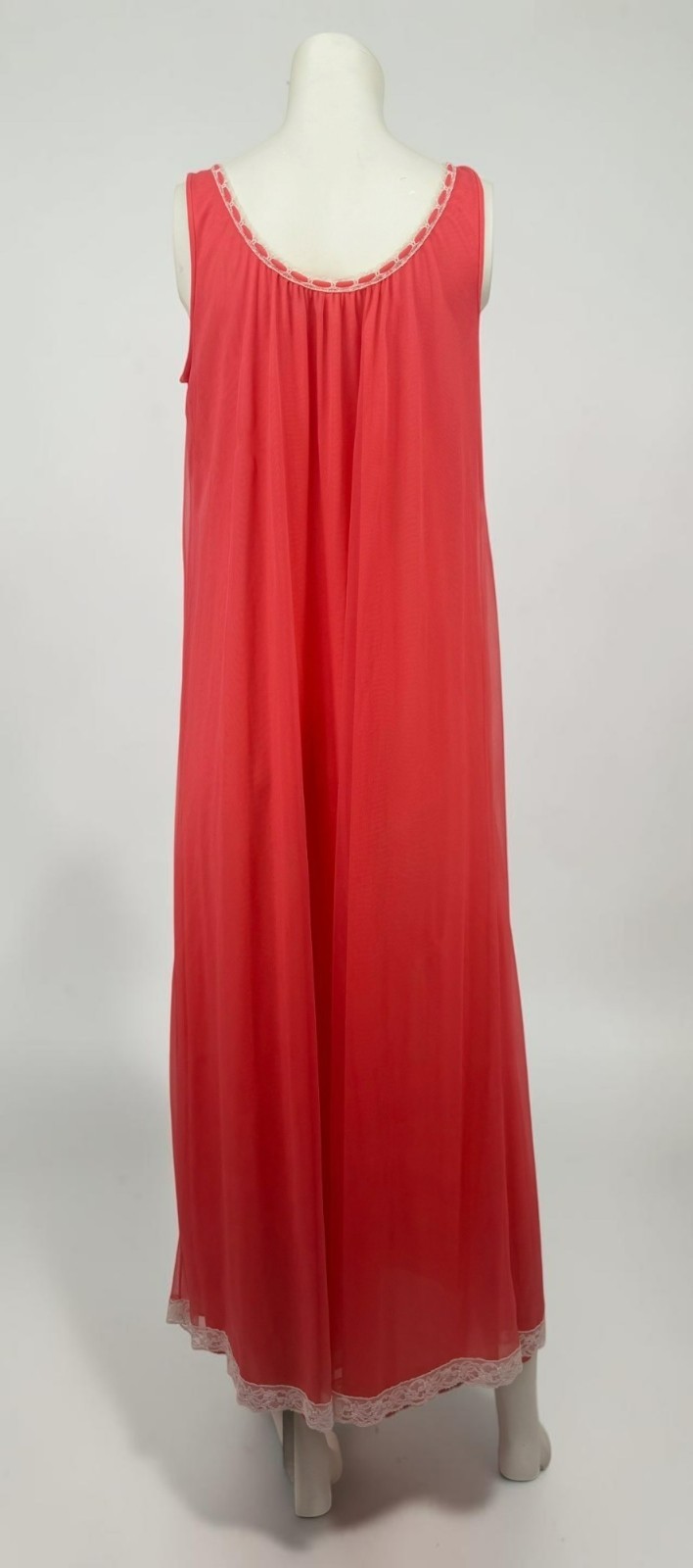 VTG L/XL Miss Elaine Coral Db Sheer Chiffon Peignoir Robe Nightgown Set Bell Slv