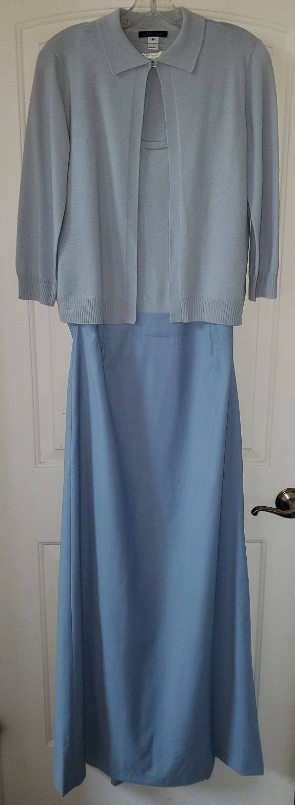 L@@K! Vintage SUSAN LAZAR Ice Blue Long tank Gown w/Matching Sweater 12 M EPOC!