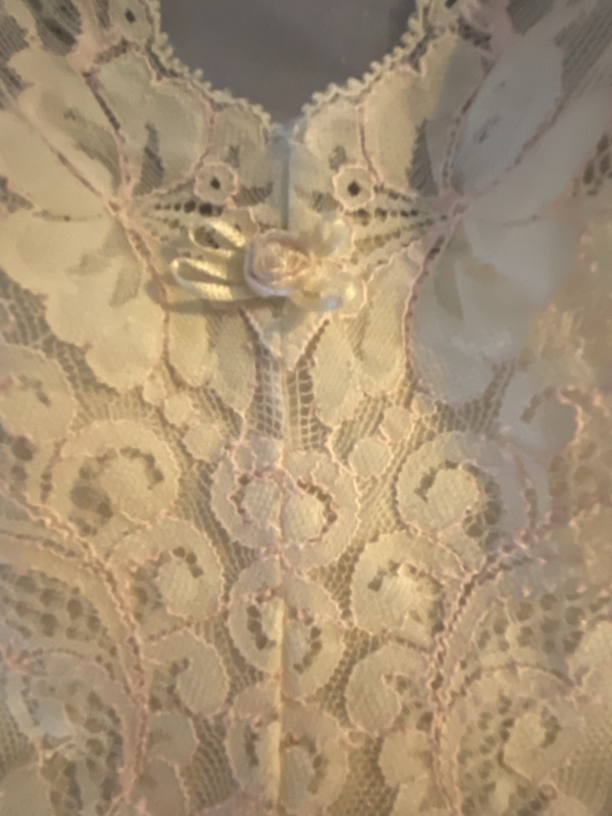 Vintage Olga Pink & Ivory Lace Bodice Cami Lingerie Top Slip Size 34