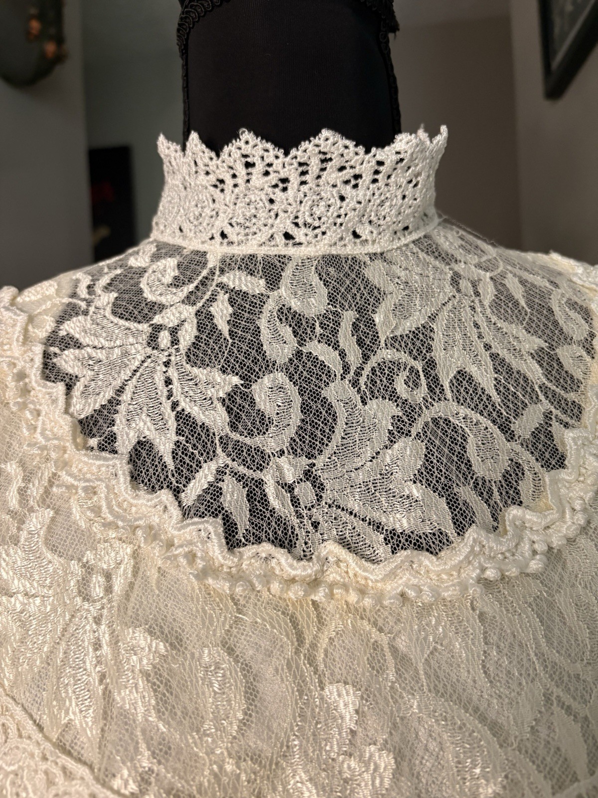 Vintage Satin 80s Worthington Lace Bibbed Blouse